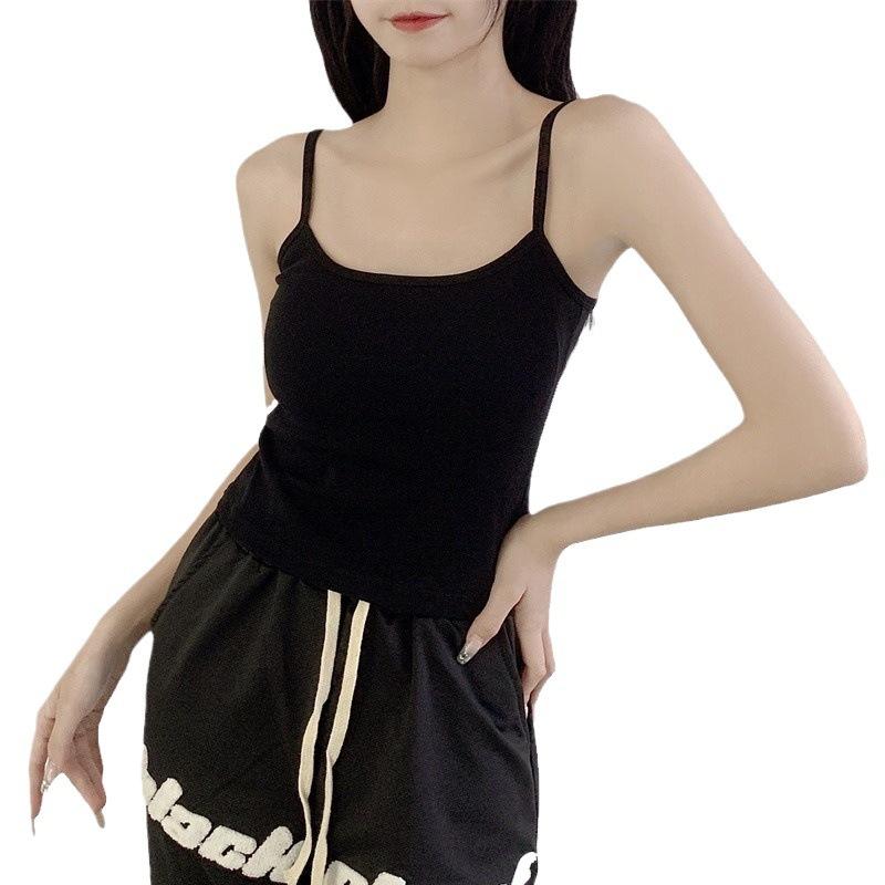 Women's Tank Top with Chest Cushion Beautiful Back Vest Chest Wrapped Solid Color Short Top