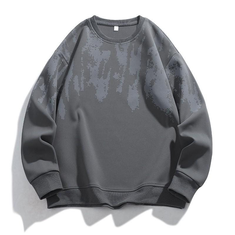 Mens Heavyweight Cotton Blend Sweatshirt Round Neck Long Sleeve Printed Loose Fit Casual Plus Size M-8XL