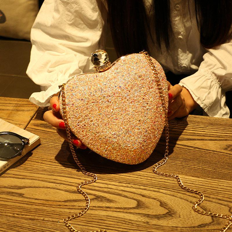 Women's shoulder chain bag autumn and winter casual trend dinner bag heart-shaped diamond-encrusted mini bag