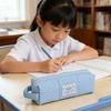 Dotted Print Pencil Bag High Capacity Cloth Pencil Case Multi Compartments Zippered Pen Storage Bag for Student Teen