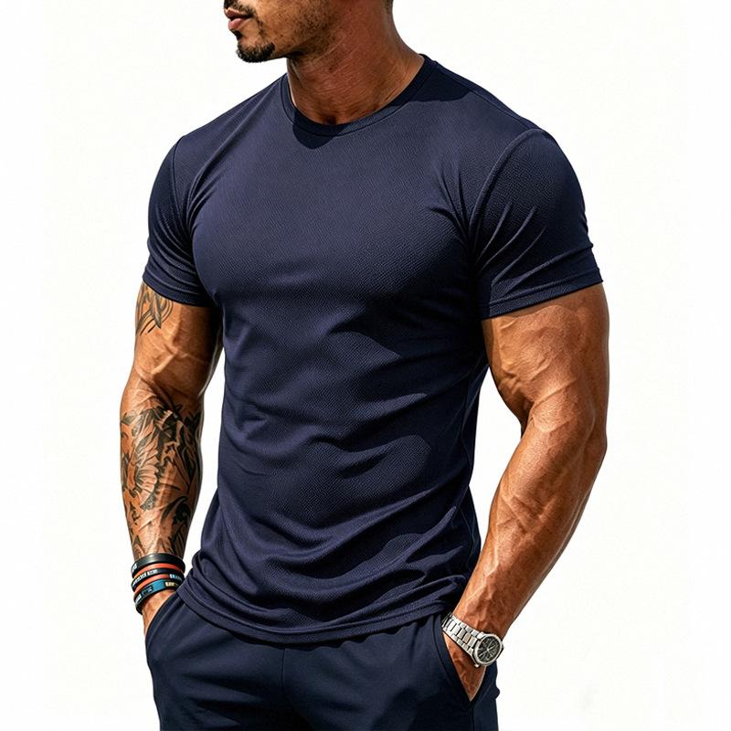 T-shirt da uomo traspirante ad asciugatura rapida elastica tinta unita sportiva fitness casual a maniche corte