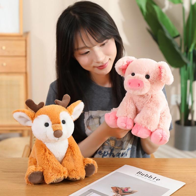 23cm Cartoon Sitting Animal Plush Toy Stuffed Pig Goat Lamb Lion Koala Fox Panda Cute Plushie Birthday Present