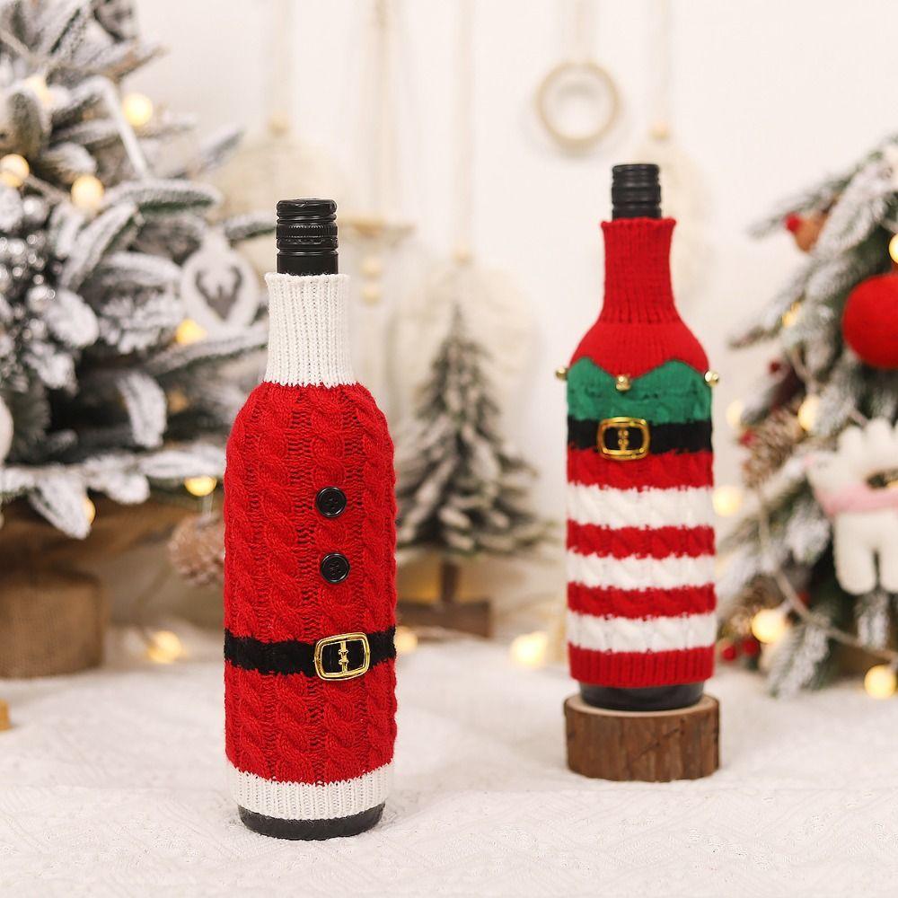 2pcs DIY Christmas Bottle Knitting Dress Creative Wine Bottle Knitted Sweaters  Party Supplies