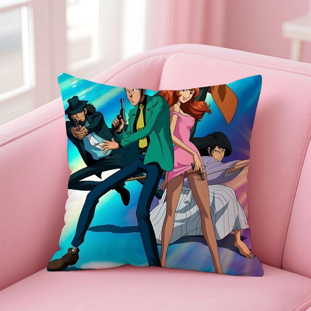 Fashion Sleek Retro LLupin III Anime Cartoon Cushion Cover Pillowcase Short Plush Invisible zipper Room Sofa Cushion Cover