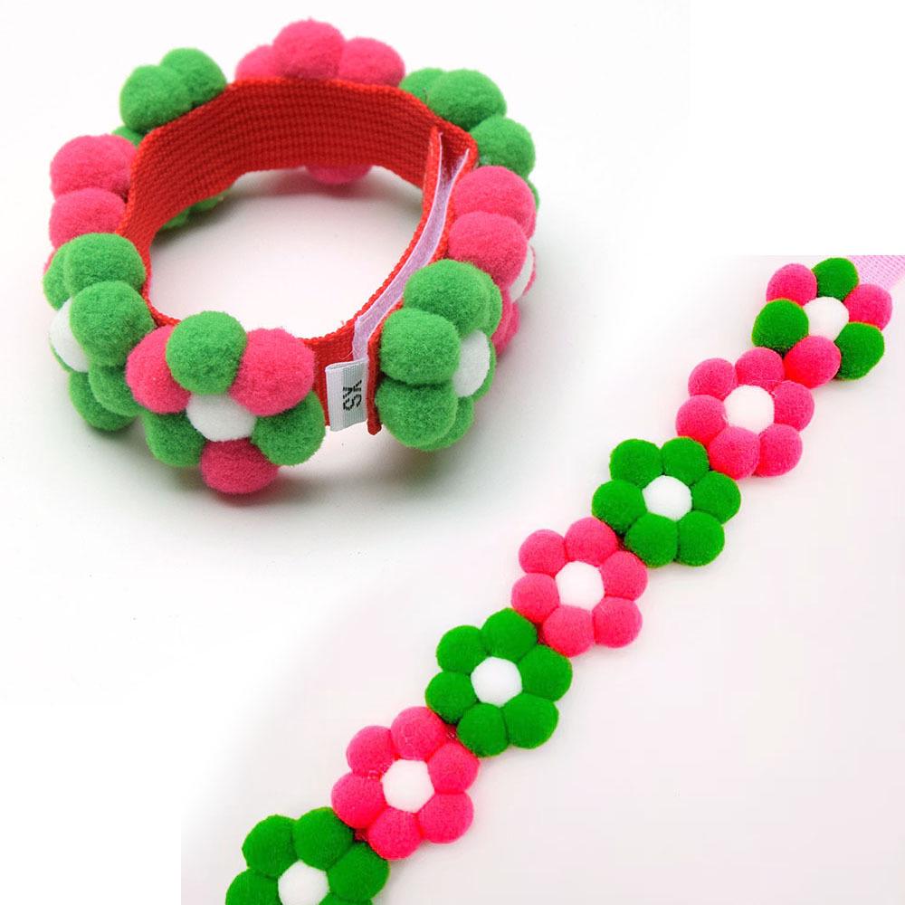 Adjustable Rainbow Flower Pet Collar with Fur Ball - Cute and Soft for Cats and Dogs