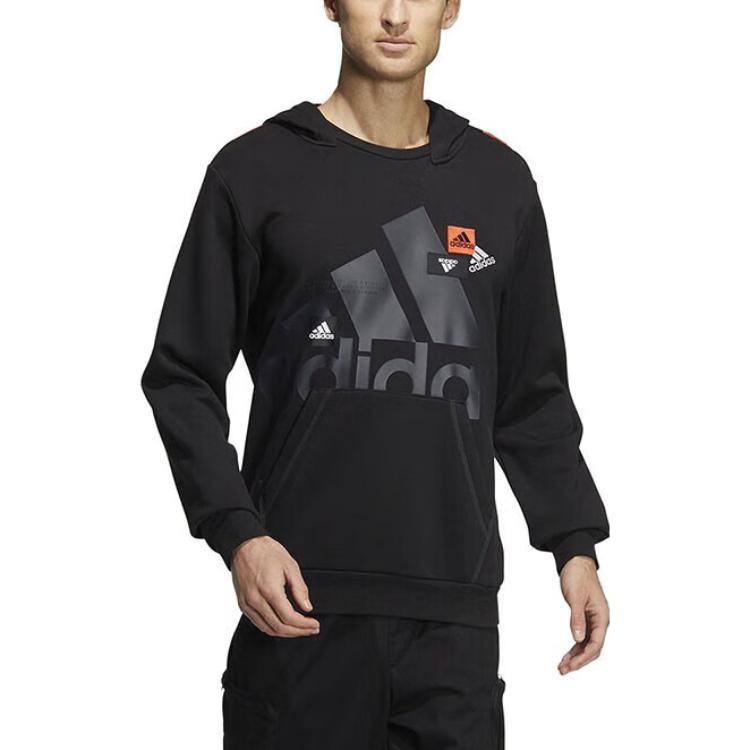 Adidas Classic Logo Print Round Neck Pullover Long Sleeve Hoodie Soft Warm Casual Sports Daily Outerwear Men Black HN8980