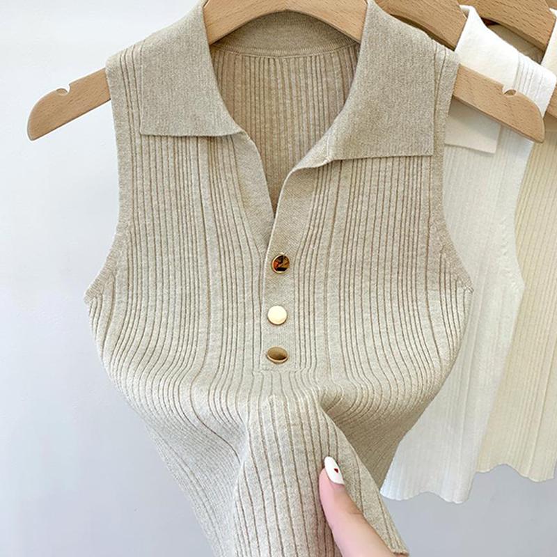 Casual Solid Color Sexy Commuting Sweet Button Lapel Vest For Women