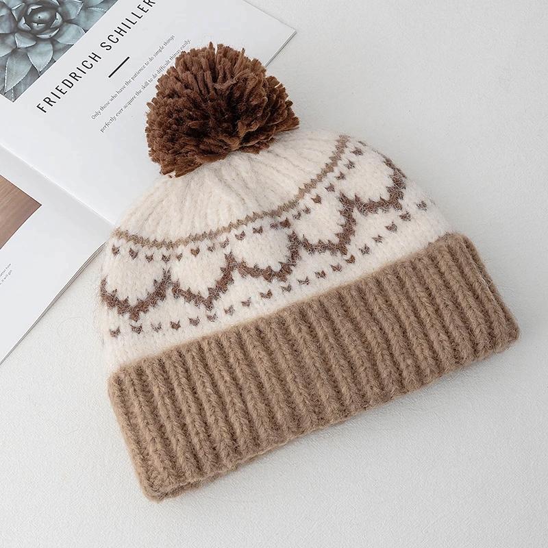 Women Winter Pompoms Knit Hat Fashion Fur Beanie Hats For Women Winter Fashion Cap