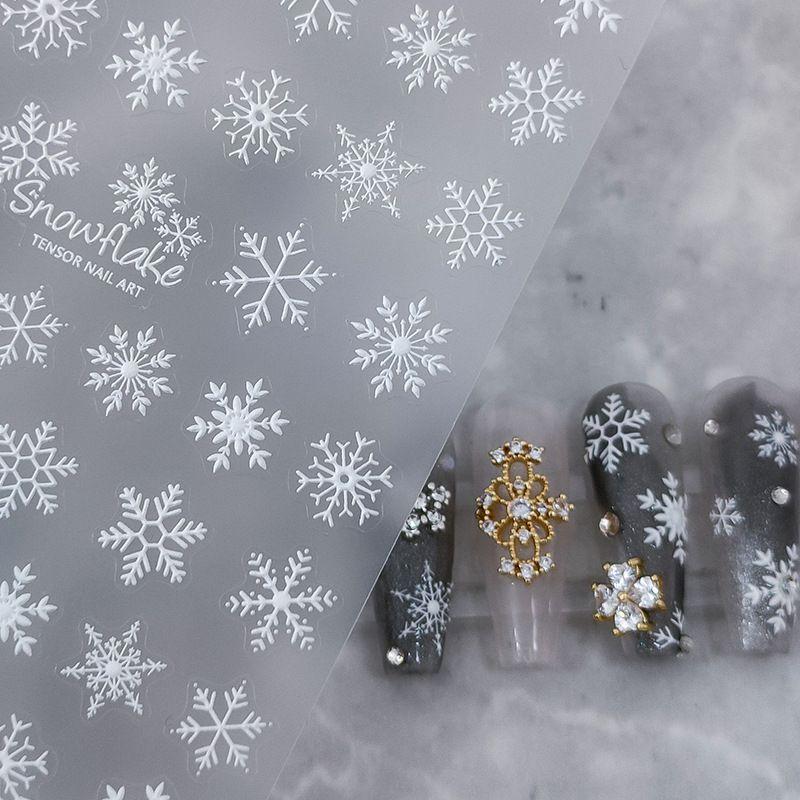 

2025 Spring and Summer Christmas White Snowflake Cut Out Relief Laser Colorful Nail Stickers Nail Ornament Small Accessories TS-1939 flying snow(White relief])