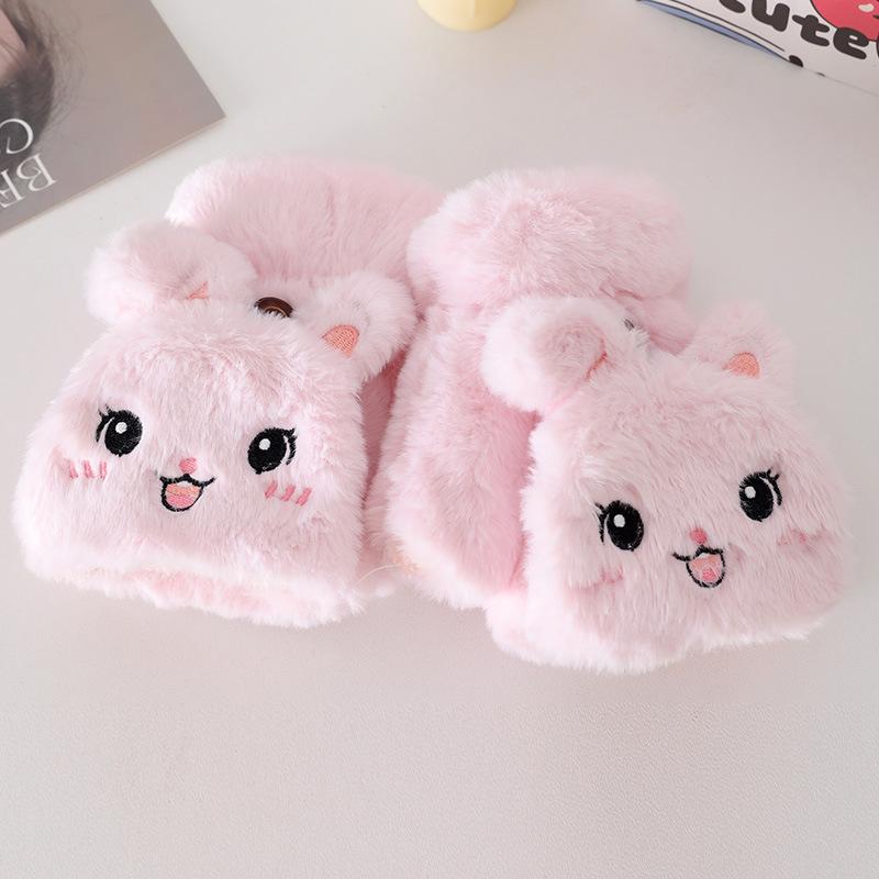 Cute Plush Girl Winter Cycling Office Student Plush Thickened Flip Fashion Warm Cold Thickened Gloves