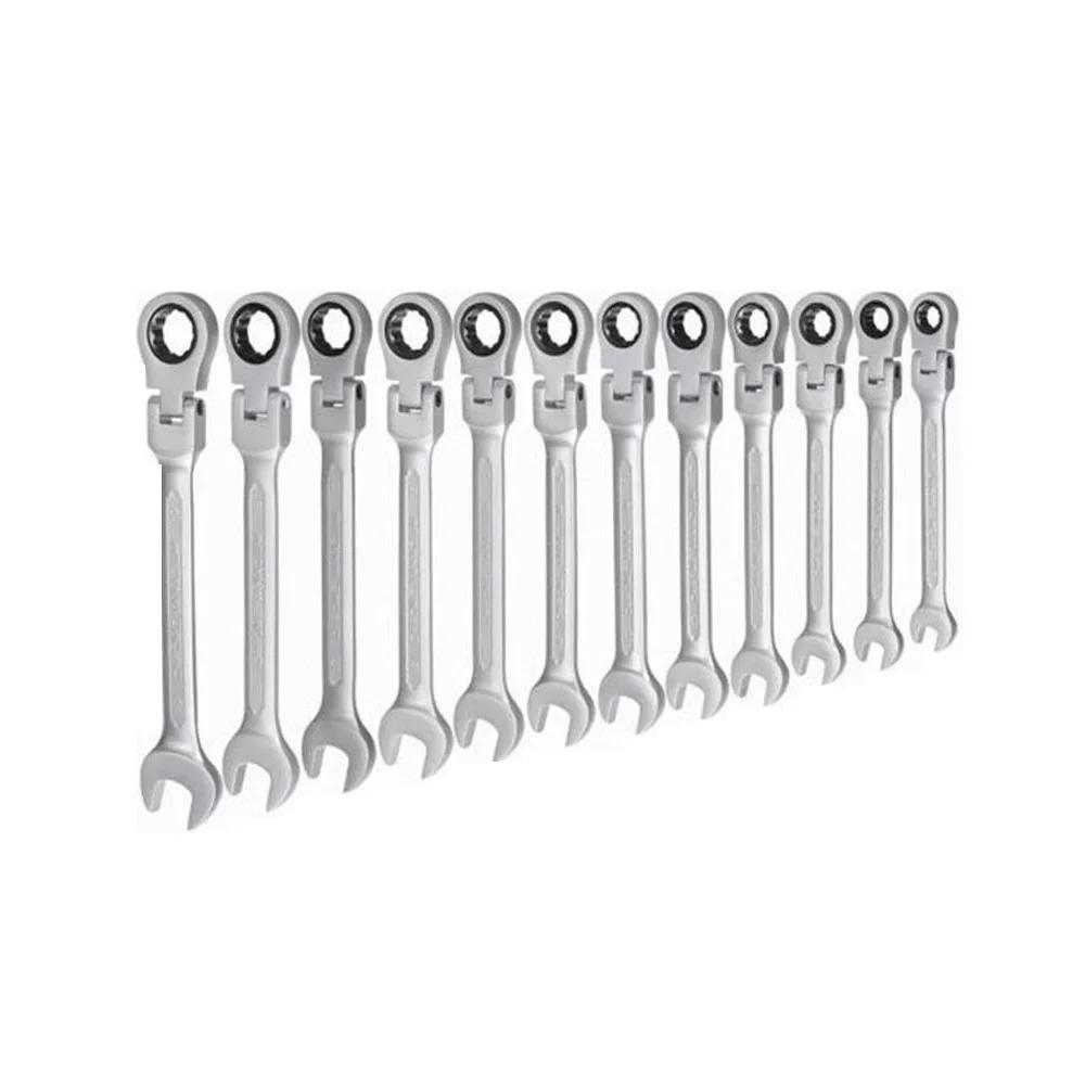Allsome 8-17mm Flexible Pivoting Head Ratchet Combination Spanner Wrench Garage Metric Tool