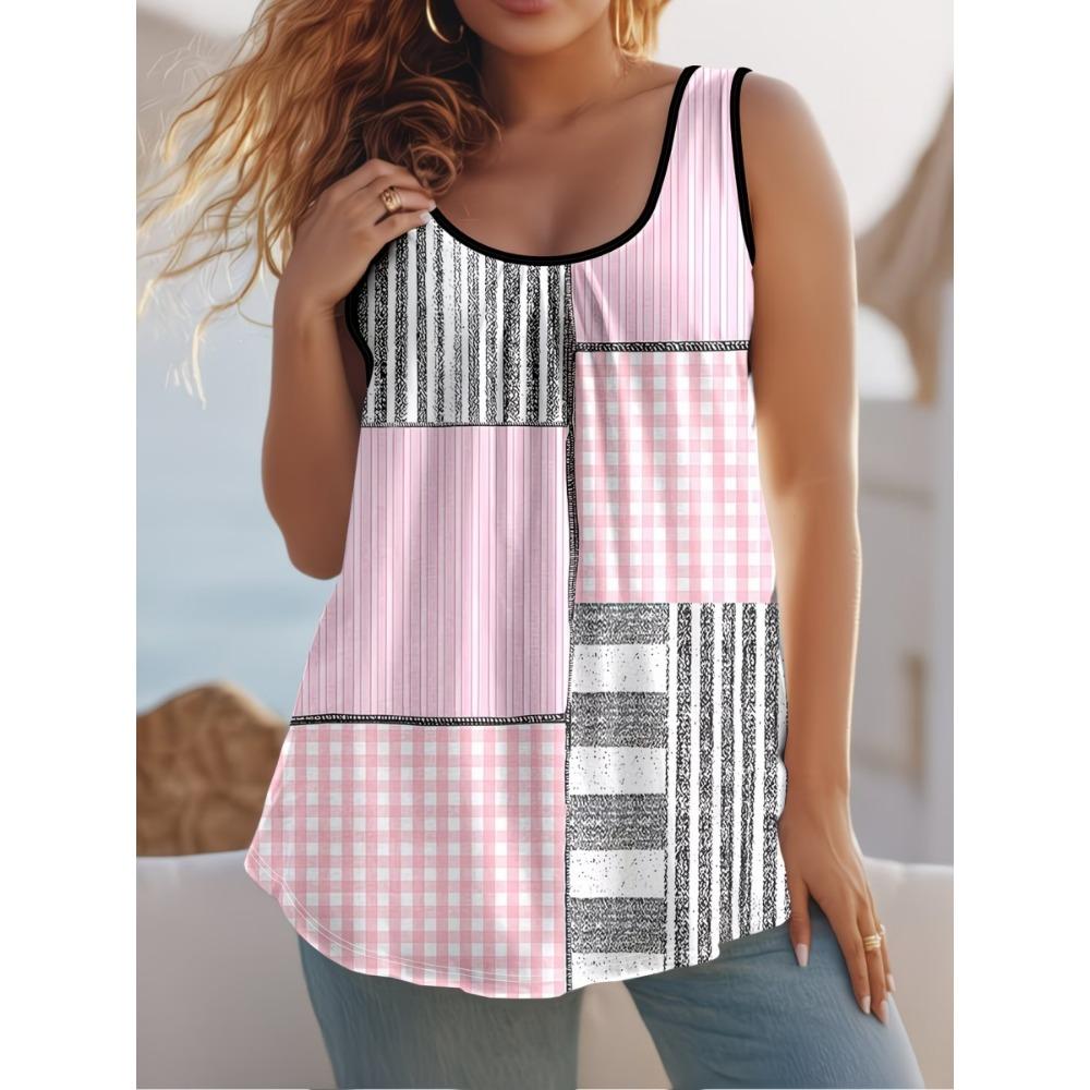 New Retro Floral Stripe 3D Print Tank Top Summer Women Streetwear Y2k Tops Oversized Vest Off Shoulder Sleeveless Woman Camisole