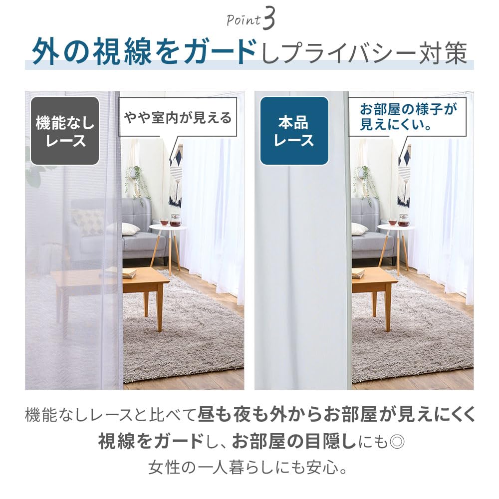 BELLUNA Lace Set of Width UV Protection Not At Heat Light Day and Night UV Bay UV Width 100 X Set of 2 Curtains, 2, 200, 99%, See-Through Night,