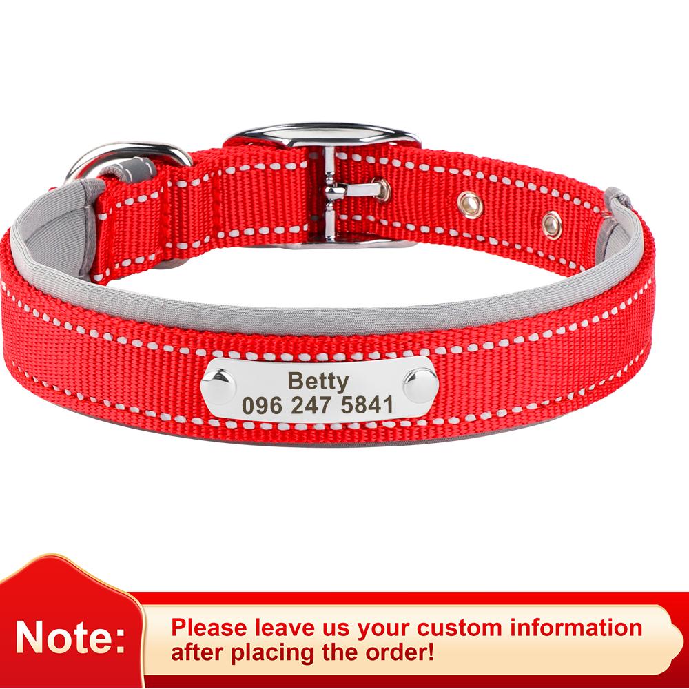 Reflective Dog Collar Free Personalized Dog Necklace Adjustable Engraving Pet Name Collars for Small Medium Large Dogs Pitbulls