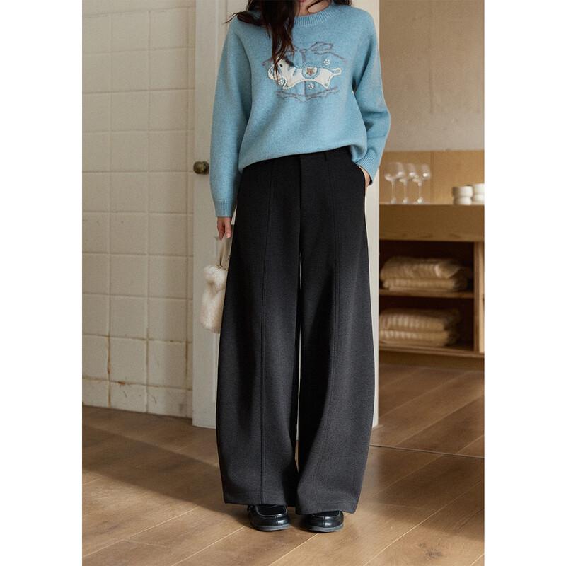 Mishow Women s High-Waist Wide-Leg Wool Blend Trousers S