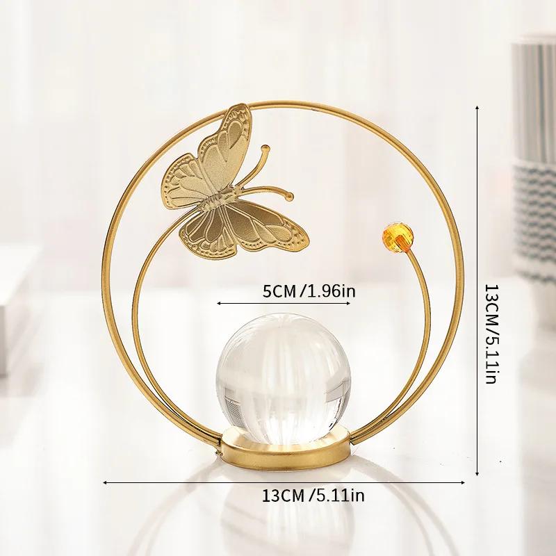 Nordic Luxury Butterfly Crystal Ball Ornaments Wrought Iron Geometric Decor Living Room Bookcase Home Desktop Decoration Crafts