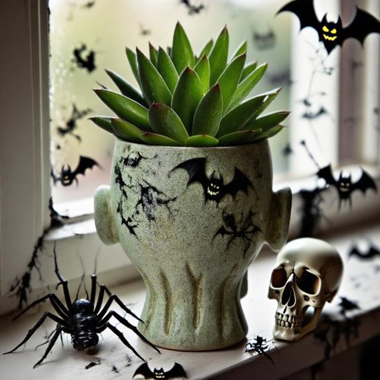 Skull Flower Pot Resin Human Skull Planter Halloween Candy Bowl Gothic Plant Pot for Succulents Home Office Desk Decoration