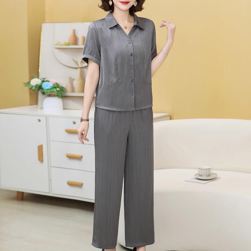 Women's Plus Size 2-Piece Set, Short Sleeve Button Top & Wide Leg Pants (XL-5XL)