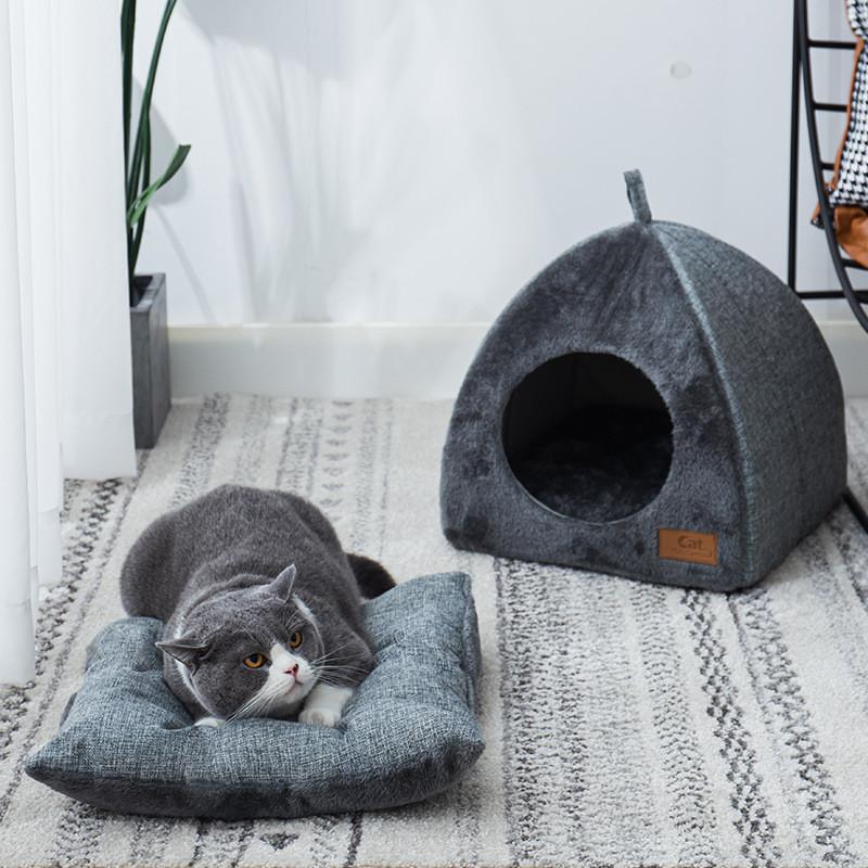 New Triangle Cat House Enclosed Pet Bed Warm Thick Deep Sleep Dog House Supplies For Cats