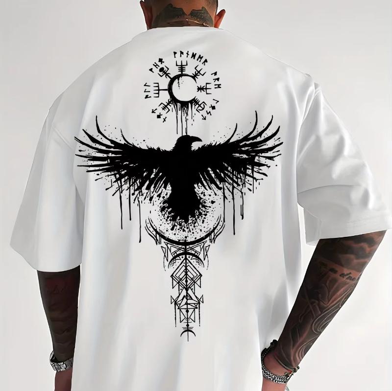 Men Raven Totem Graphic T-Shirt Breathable Summer Streetwear Tee with Geometric Tribal Print Light Yellow Casual Outdoor Shirt S разноцветный