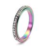 Elegant Rotating Full Diamond Stainless Steel Womens Ring Gold Fashion Index Finger Jewelry