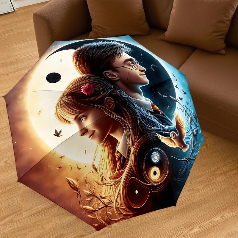 1PC Harry Potter and Hermione Granger Umbrella-8-Rib Reinforced, Automatic Open, Lightweight & Durable, Cute Fashion Accessory for Outdoor, D2620