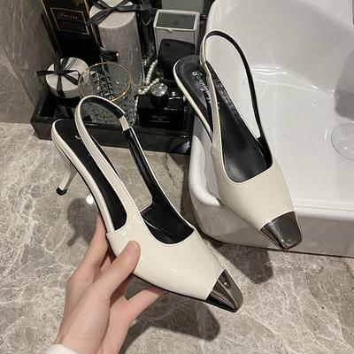 Hoge Hakken Nieuwe Zomer Metalen Kleine Vierkante Neus Lage Mond Sandalen Vrouwelijke Naaldhak Zwart Sexy Damesschoenen Sandalen 2024