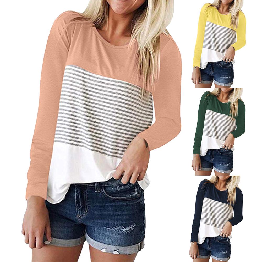 

Женская футболка в полоску с длинным рукавом и цветными блоками, повседневная блузка
