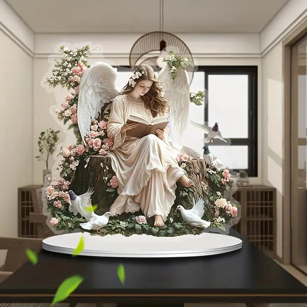 Acrylic Angel Fairy Decor, Desktop Display Ornament, Attractive 2D Flat Sign with Base for Living