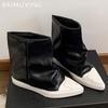 Flats Women High Boots Leather Pointed Toe Designer Fashion Shoes 2025 Trend Winter New Brand Goth Motorcycle Botas De Mujer