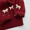 Girls' 2025 Sweater and Jeans Set: Warm Autumn/Winter Knit Pullover with Bow.