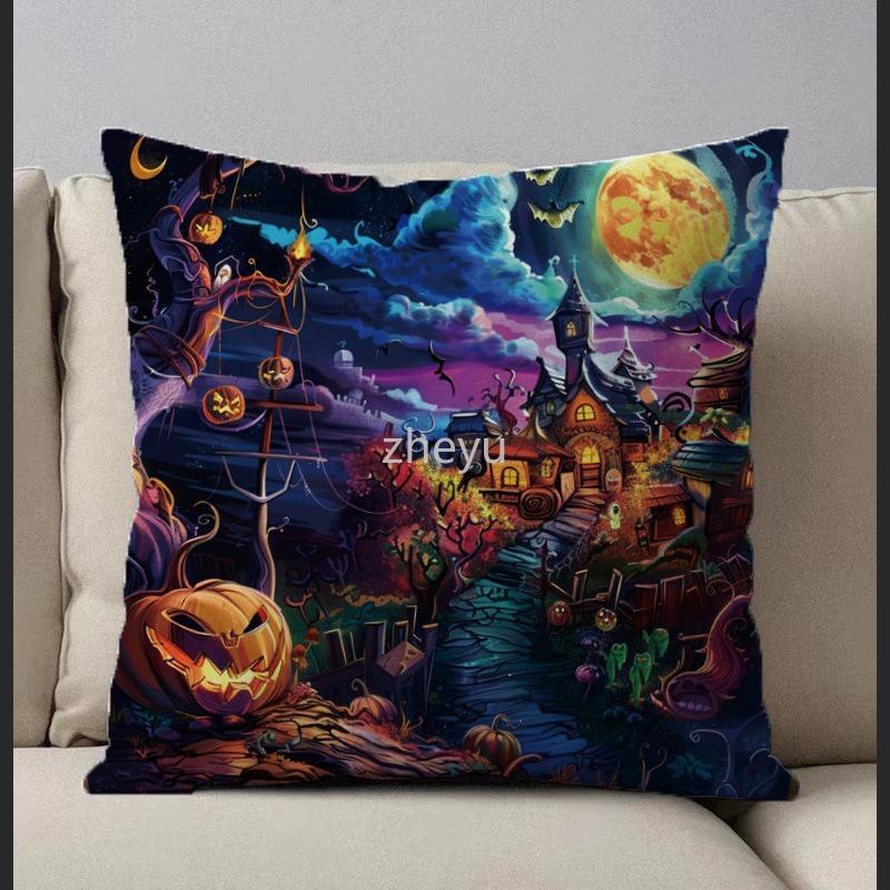 Halloween Party Decoration Pillowcase Ghost Pumpkin Castle Pillowcase Suitable for Home Living Room Sofa Room Decorations