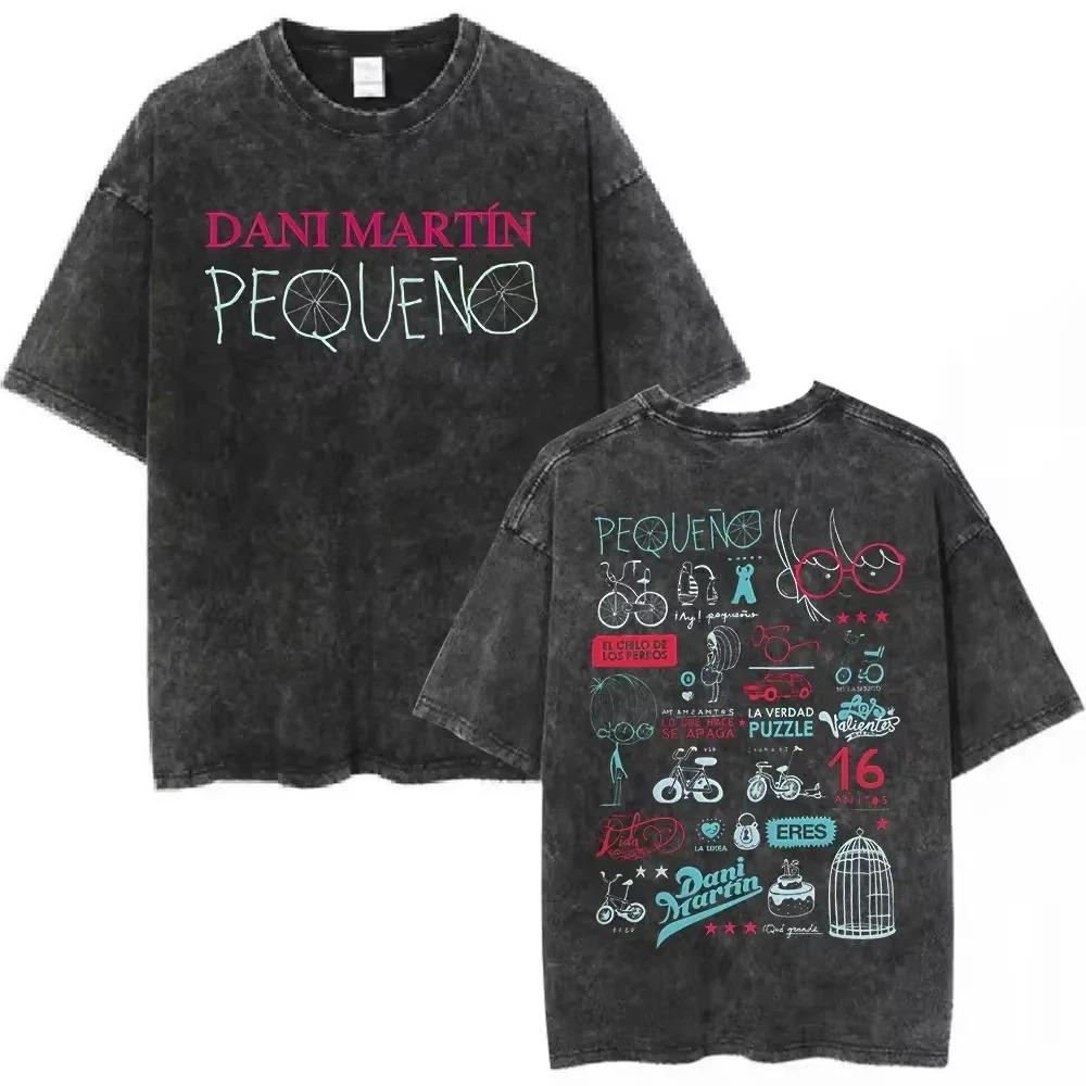 

Oversized Washed Black Short-Sleeve T-Shirt Featuring Dani Martín PEQUEÑO Dual-Sided Doodle Graphic Print For Spanish Pop Music Fans L