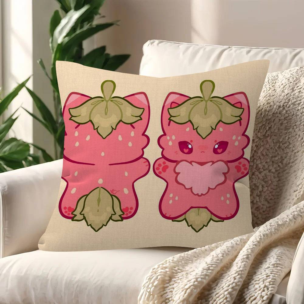 Cute Strawberry Cat  Pillow Cushion Cover Pillowcase Living Room Sofa Home Decor Customized