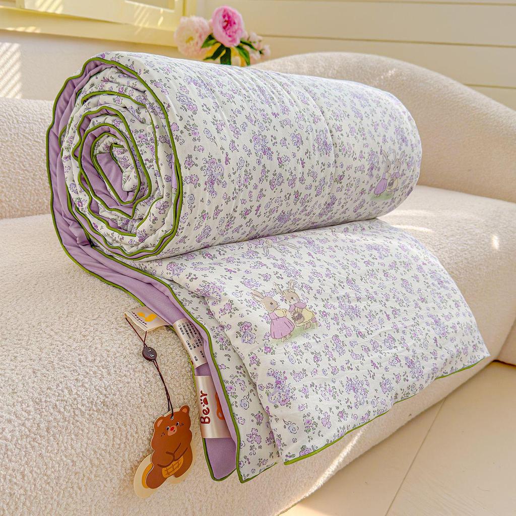 Washed Crinkled Gauze Summer Quilt - Skin-Friendly Cool Blanket for Air Conditioning