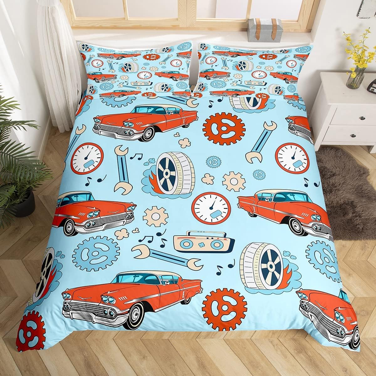 

Carton Monster Truck Car Soft Duvet Cover Set King-Sized Dimensionsd Dimensions Beding Suitable for Children Kids Young Boys Tenagers Rom Decoration 135*200cm Eu-Single