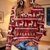 Women's V-Neck Long Sleeve Lightweight Top with Christmas Print for Spring and Summer