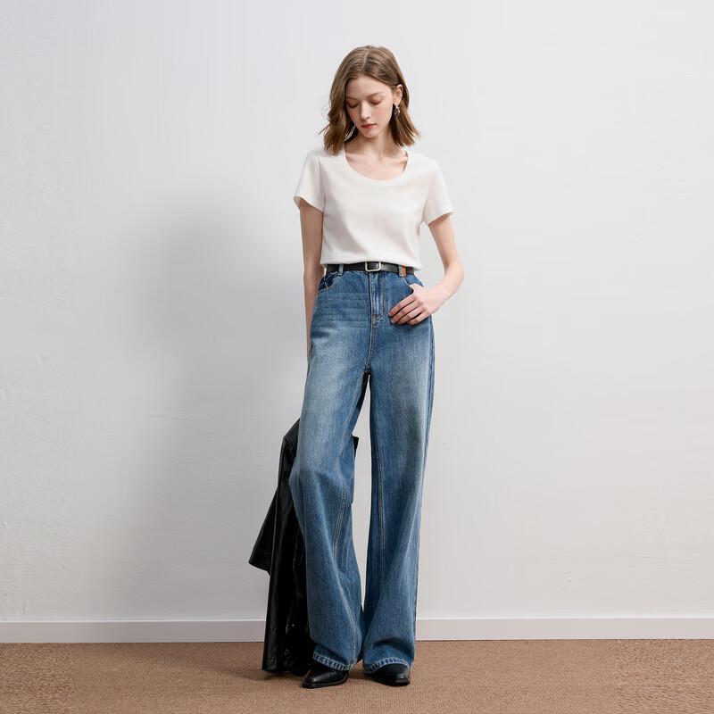 Sancai Autumn Casual Wide-Leg Denim Jeans