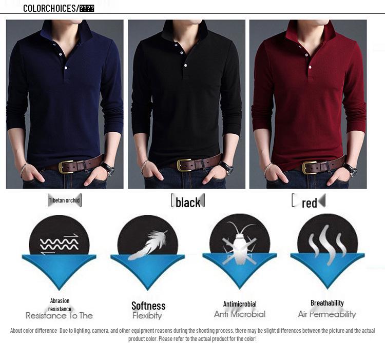 Men's Korean Style Cotton Long Sleeve Polo Shirt - Solid Color, Casual Base Layer