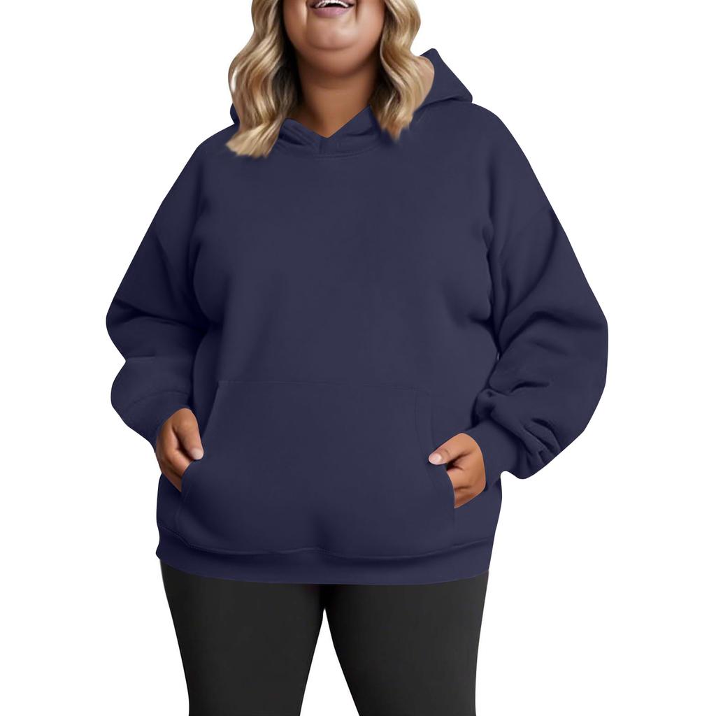 Women's Fashionable Casual Large-sized Long-sleeved Hooded Solid-color Sweatshirt