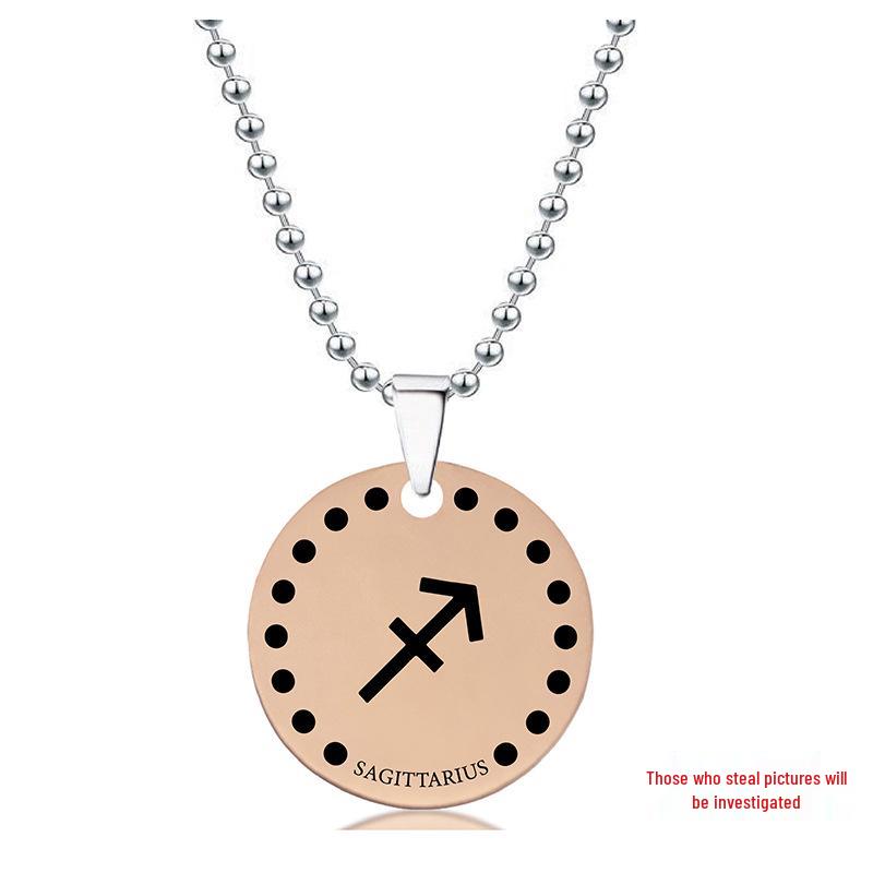 Rose Gold Stainless Steel Necklace with Twelve Constellations Engraved Round Tag - Christmas Holiday Gift