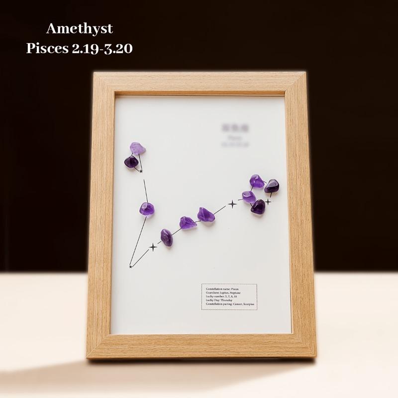 1pc Crystal Tumbled Stone Zodiac Sun Small Stone Photo Frame Crystal Constellation Symbol Jewelry Making Loose Stones Home Decor