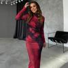 Fall New Arrival Fashion Style Fashion Half Turtleneck Tie-Dye Print Silm Ruffle Hip Long Sleeves Dress Long Dress for Women