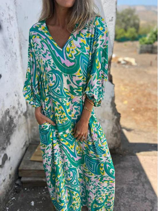 

Модное платье с V-образным вырезом и принтом для отпуска для женщин - Коллекция весна-лето Small