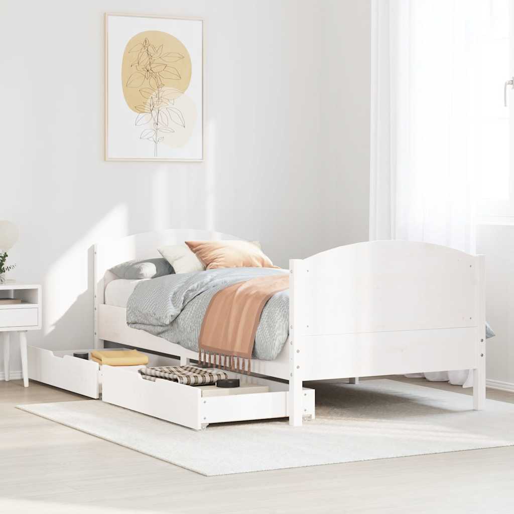 Vidaxl Bed Frame Without Mattress, White, 75X190 Cm, Solid Pine Wood