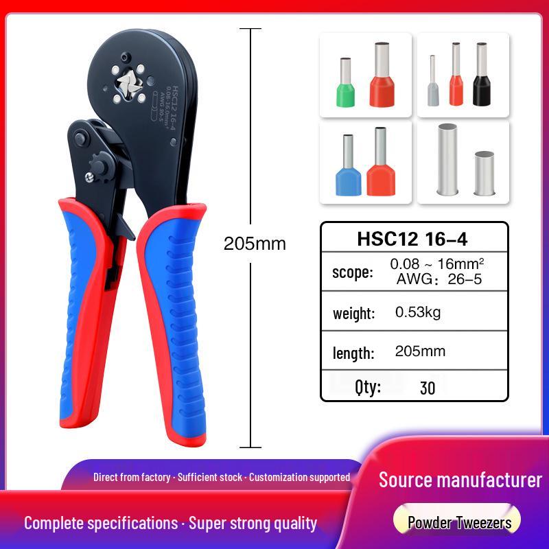 Quadrilateral Ratchet Crimping Pliers for Electricians with 16-6 Tube & Cold Crimp Terminal Capability