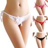 Women Thong Floral Embroidery Hollow Out Bow Decor See-through Lace Briefs