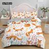 Cartoon Fox King Queen Duvet Cover Lovely Orange Animal Floral Bedding Set Kids Girls Flowers Plant 2/3pcs Polyester Quilt Cover Three Piece Set