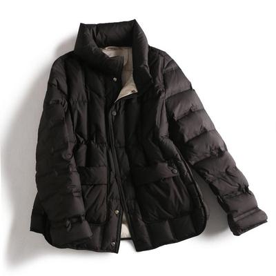Jacket Women's Short Fashion Autumn and Winter New Seamless Pressed Glue Double Pocket Stand-up Collar Single-breasted Duck Down Jacket