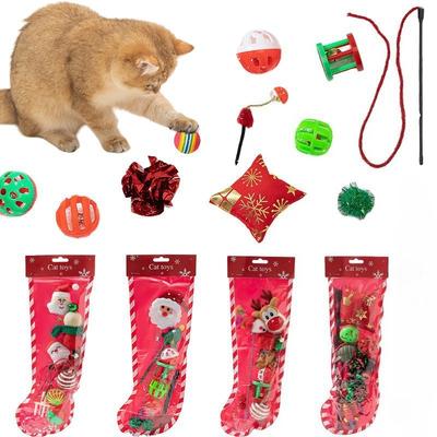 New Pet Christmas Cat Toy Interactive Puzzle Toy Gift Box Pet Toy Set Bell Combination Christmas Sock Elk Elderly Cat Toy Stick
